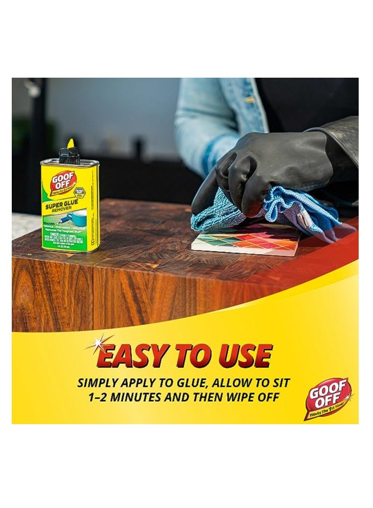 Goof Off FG678 Pro Strength Super Glue Remover 4oz (118ml) Powerful Adhesive Remover for Super Glue, Epoxy & Tough Residue, Multi-Surface Cleaner, Yellow Can - Image 3