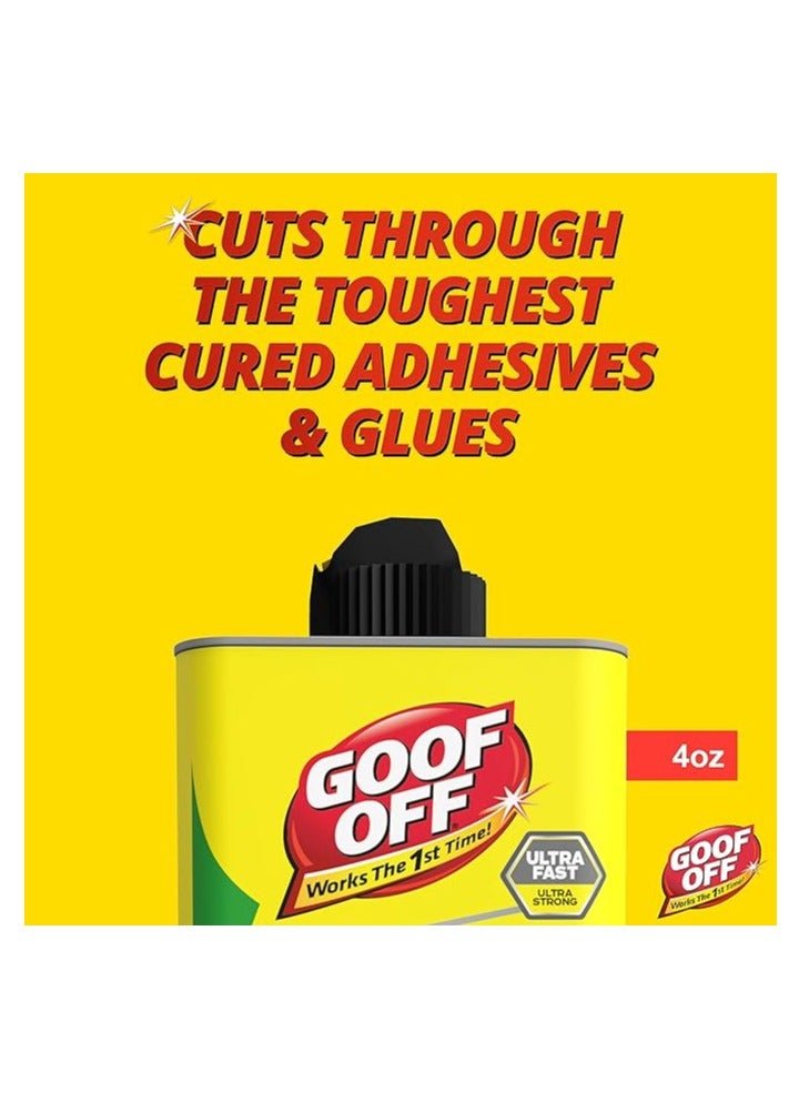 Goof Off FG678 Pro Strength Super Glue Remover 4oz (118ml) Powerful Adhesive Remover for Super Glue, Epoxy & Tough Residue, Multi-Surface Cleaner, Yellow Can - Image 2
