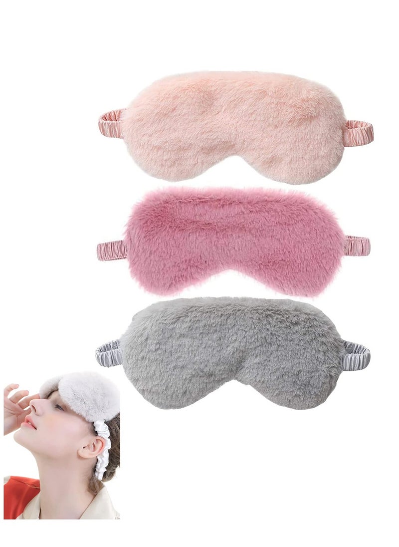 SYOSI - Plush Sleeping Eye Mask Sleeping Masks for Women Soft Fluffy Eye Cover Silk Eye Mask with Elastic Strap Blindfold Sleep Masks for Women Kids Men Family 3 PCS - Image 1