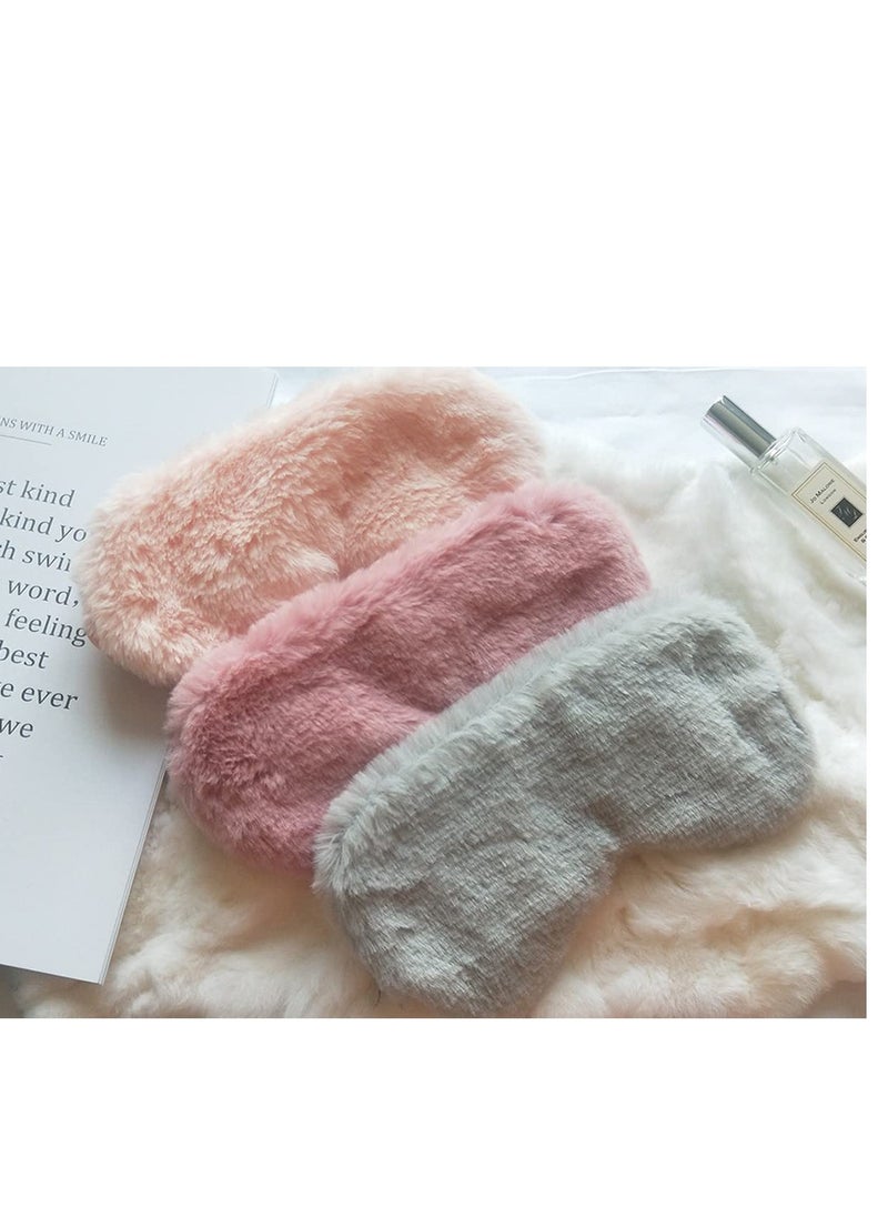 SYOSI - Plush Sleeping Eye Mask Sleeping Masks for Women Soft Fluffy Eye Cover Silk Eye Mask with Elastic Strap Blindfold Sleep Masks for Women Kids Men Family 3 PCS - Image 1