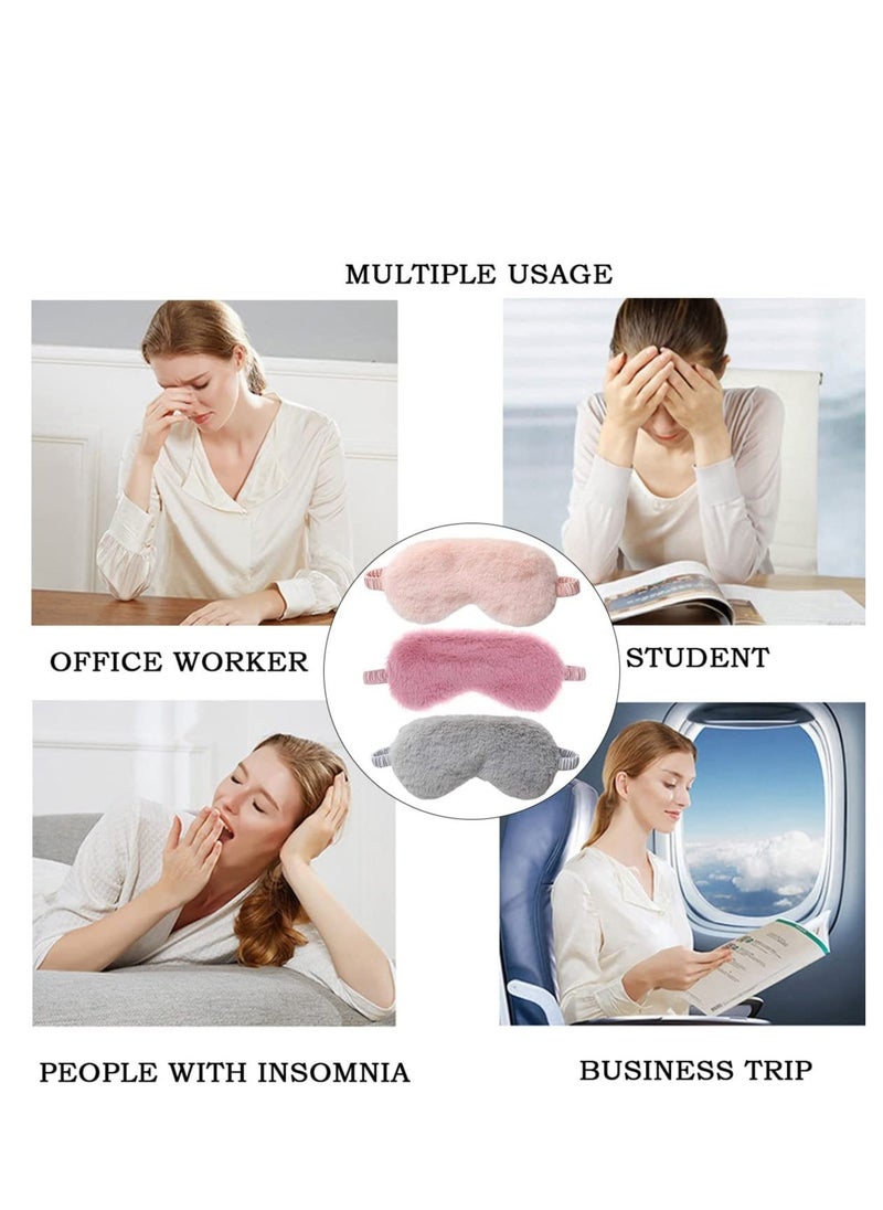 SYOSI - Plush Sleeping Eye Mask Sleeping Masks for Women Soft Fluffy Eye Cover Silk Eye Mask with Elastic Strap Blindfold Sleep Masks for Women Kids Men Family 3 PCS - Image 1