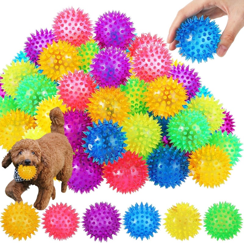 Jerify 60 Pieces 256 Inches Squeaky Balls for Dogs Small Spiky Dog Ball Fetch Rubber Balls Puppy Spikey Ball Dog Chew Toys Christmas Small Pets Clean Teeth and Training Multicolor - Image 1