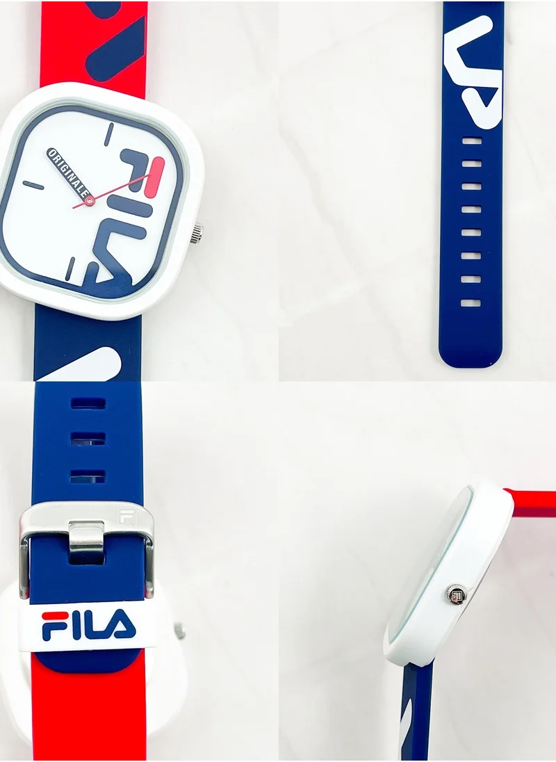 FILA FILA ADULT UNISEX ANALOGUE WATCH ALLOY CASE RED BLUE SILICONE STRAP, 38-6098-002