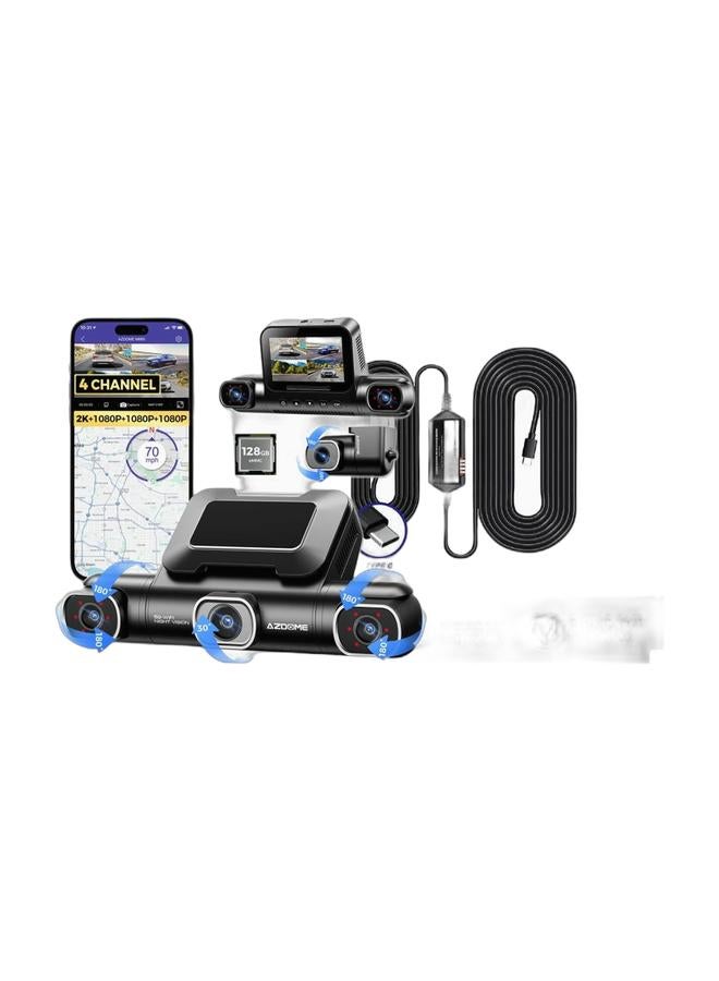 AZDOME M660 4 Channel Dash Cam 2K+1K+1K+1K Car GPS 5G Wifi Built-in 128GB eMMC Voice Control 24H Parking Monitor Super Night Vision & HT03 Type-C Hardwire Kit for Dash Cams, 24-Hour Parking Mode, 12V-24V to 5V/2.5A, Low-Voltage & Multi-Circuit Protection, 3.5m Cable with Fuse Bundle - Image 1