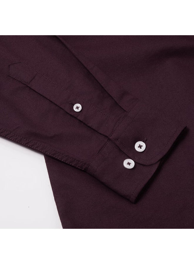 Limeng Pure Cotton Long-sleeve Shirt For Men, Solid Color All-cotton Oxford Cloth Casual Shirt, Large Size, Wine Red, 39 - Image 2