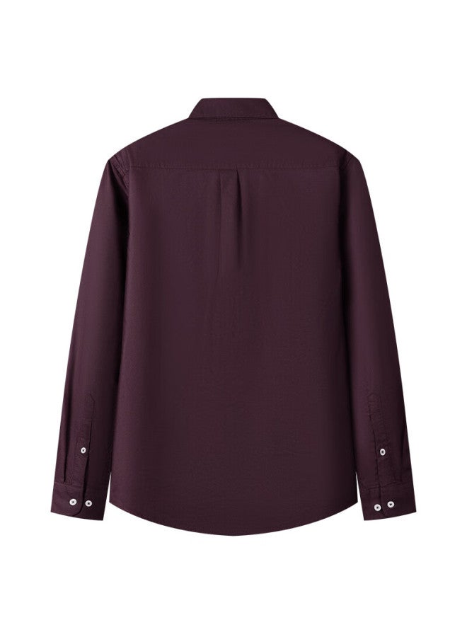 Limeng Pure Cotton Long-sleeve Shirt For Men, Solid Color All-cotton Oxford Cloth Casual Shirt, Large Size, Wine Red, 39 - Image 1
