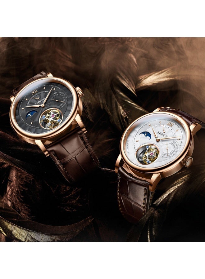 LOBINNI Exquisite Life Tourbillon Men's Watch – Rare Skeleton Dial Featuring 17 Jewels, 31.29mm Gold-Tone Case, and "DOWN" Crown Function – A Statement of Success - Image 1