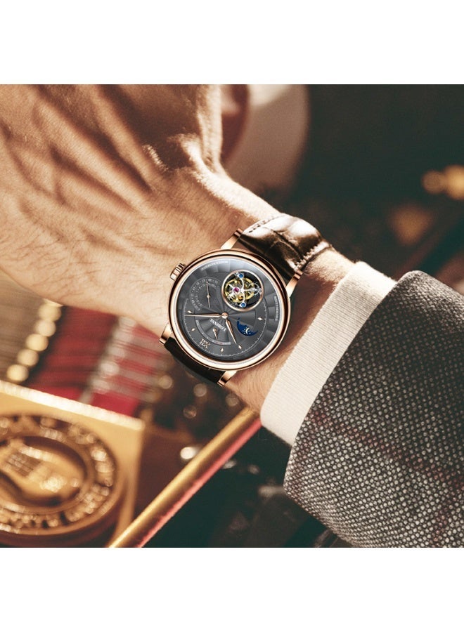 LOBINNI Exquisite Life Tourbillon Men's Watch – Rare Skeleton Dial Featuring 17 Jewels, 31.29mm Gold-Tone Case, and "DOWN" Crown Function – A Statement of Success - Image 2