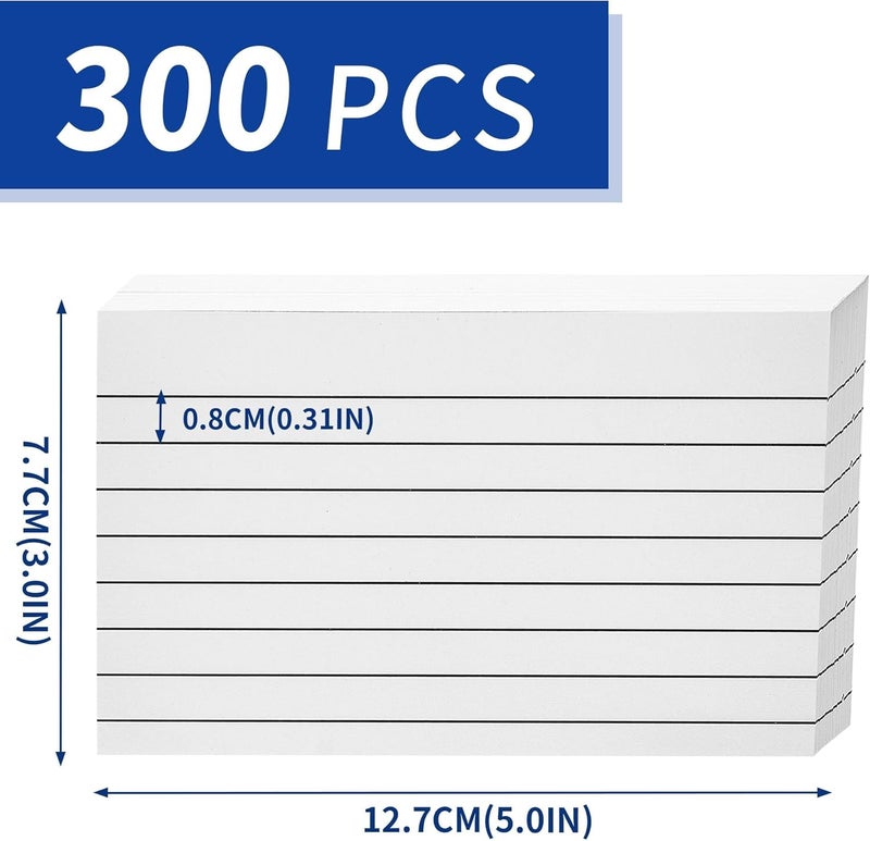 PENPRIS Ruled Index Cards 5"×3", Double-sided Blank Flash Cards Lined Study Cards School Office Supplies, 160GSM (White (300 Count), 5×3 Inch) - Image 2