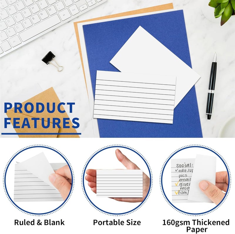 PENPRIS Ruled Index Cards 5"×3", Double-sided Blank Flash Cards Lined Study Cards School Office Supplies, 160GSM (White (300 Count), 5×3 Inch) - Image 3