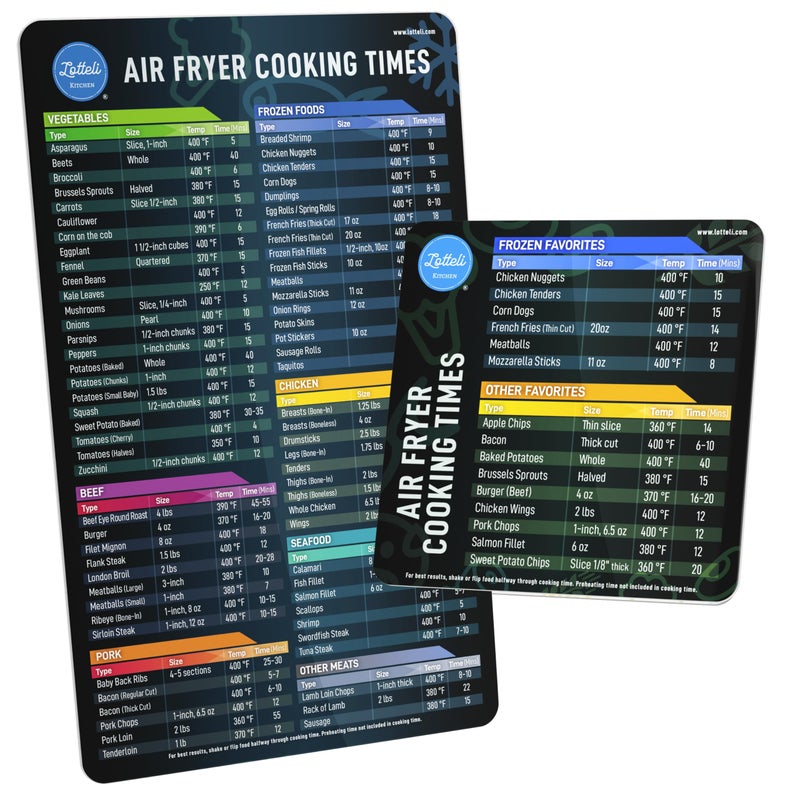 Air Fryer Magnetic Cheat Sheet Set Air Fryer Accessories Cookbook As Seen on the Today Show an Easy to Use AirFryer Time Chart Set Strong Magnet Quick Reference Cooking Guide for Frying Black