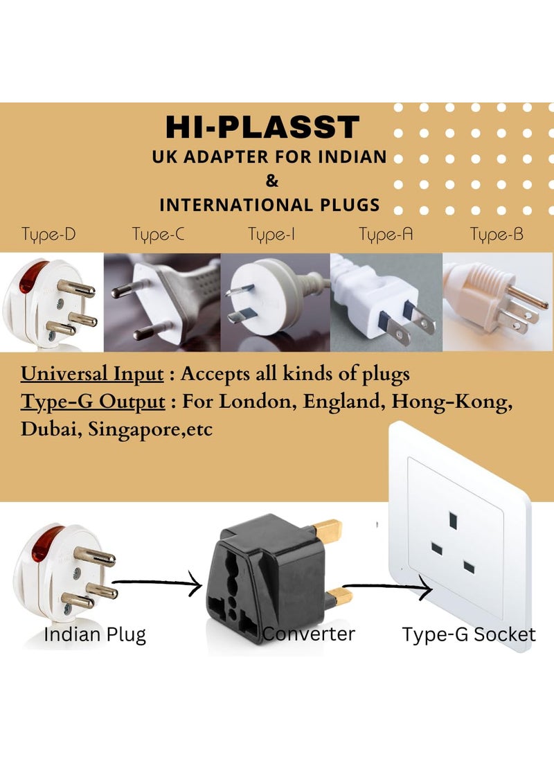 HI PLASST PINS N PLUGS HiPlasst Black UK Adapter TypeG Plug 5pcs Pack UK Travel Converter for Dubai Singapore Hong Kong Malaysia Compact Durable India to UK Plug Adapter  - Image 5