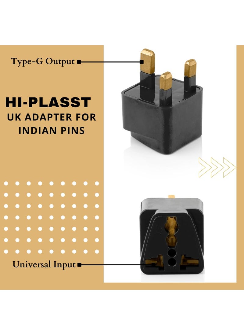 HI PLASST PINS N PLUGS HiPlasst Black UK Adapter TypeG Plug 5pcs Pack UK Travel Converter for Dubai Singapore Hong Kong Malaysia Compact Durable India to UK Plug Adapter  - Image 4