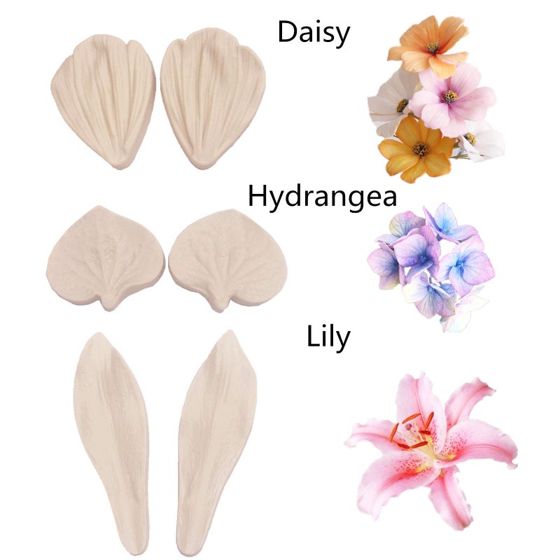 kulepin 12set Gumpaste Flower Molds Fondant Flower Molds  Silicone Veining Molds Sugar Flower Making Tools for Fondant Chocolate Soap Polymer Clay Cake Decorating - Image 3