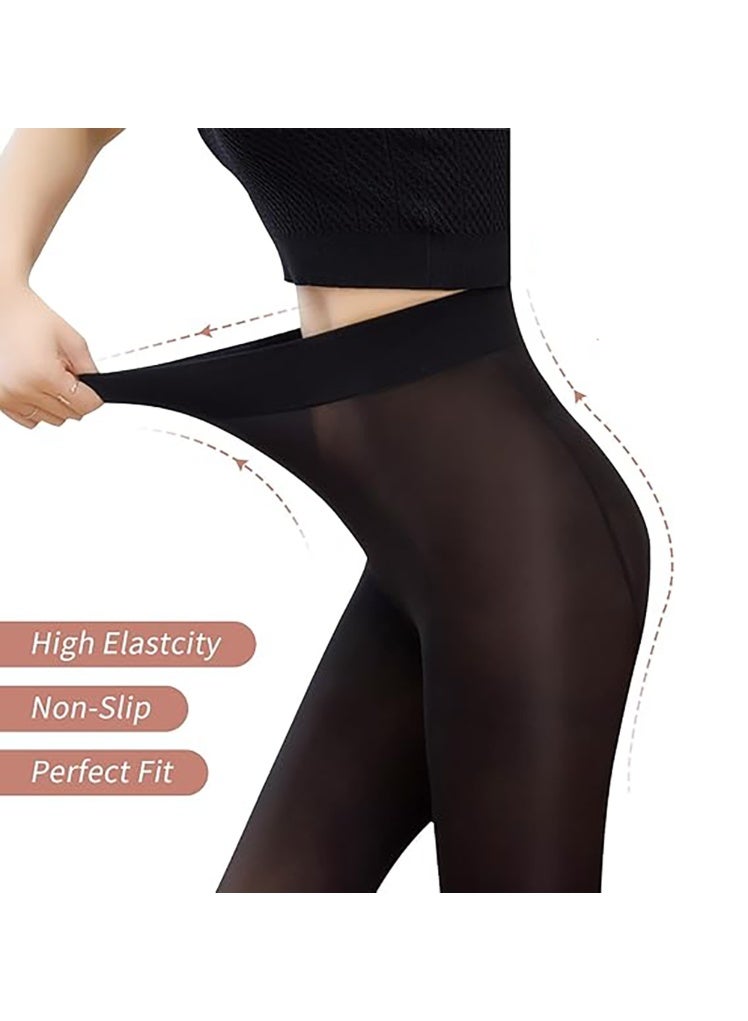 TAPIT 2Pack Oily Gloss Tights High Waist Sheer Women Pantyhose 360° Seamless Sheer Girls Stockings Women Tights with 3D Soft Top Footed Run Resistant for Daily Wear, One Size Beige Black - Image 2
