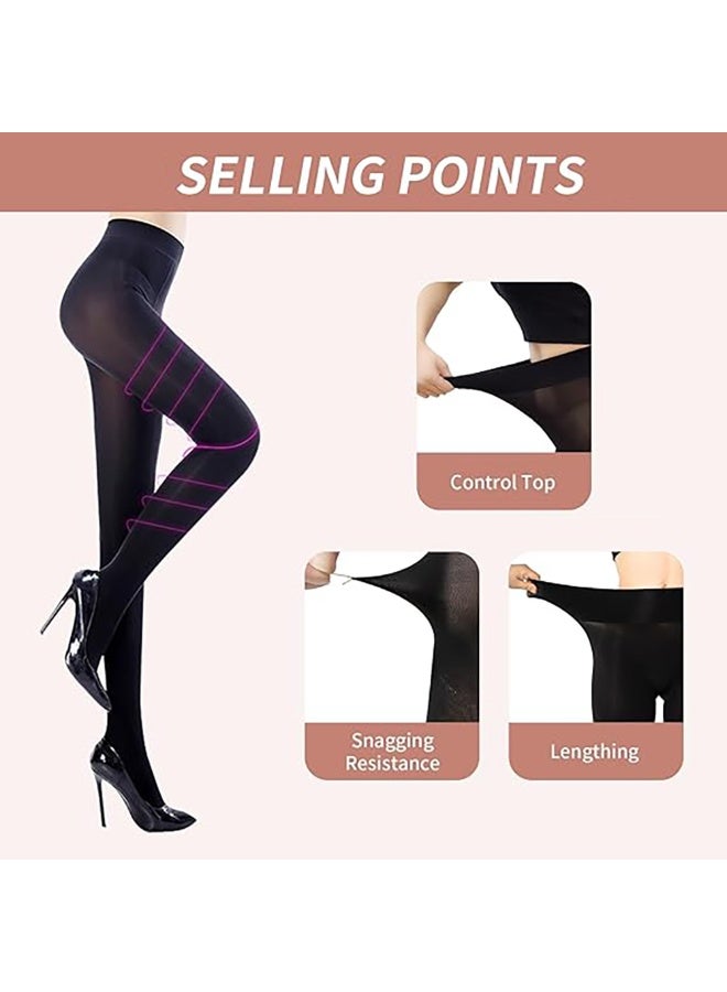 TAPIT 2Pack Oily Gloss Tights High Waist Sheer Women Pantyhose 360° Seamless Sheer Girls Stockings Women Tights with 3D Soft Top Footed Run Resistant for Daily Wear, One Size Beige Black - Image 3