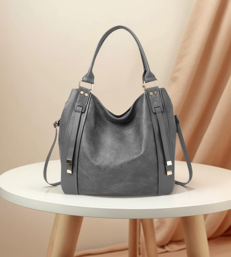 My Friday myfriday Soft Faux Leather Tote Bag for Women Large Ladies Hobo Bags Slouchy Shoulder Purse and Handbag with Adjustable Strap (Grey) - Image 2
