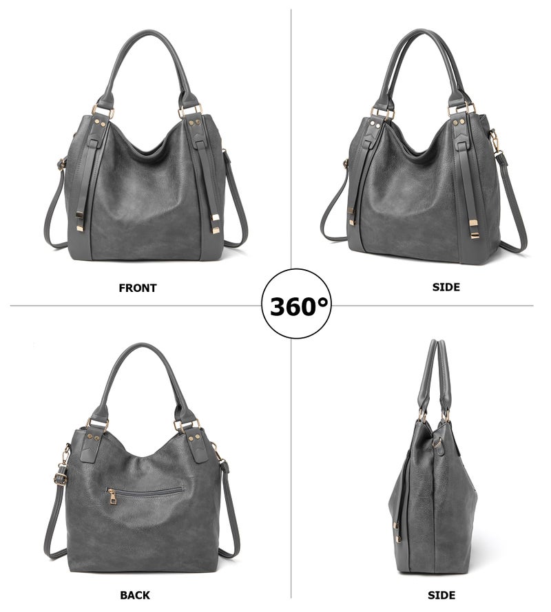 My Friday myfriday Soft Faux Leather Tote Bag for Women Large Ladies Hobo Bags Slouchy Shoulder Purse and Handbag with Adjustable Strap (Grey) - Image 5