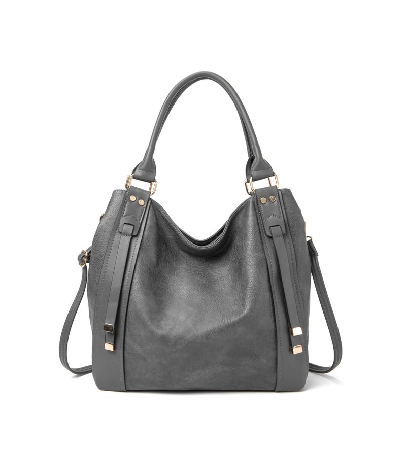 My Friday myfriday Soft Faux Leather Tote Bag for Women Large Ladies Hobo Bags Slouchy Shoulder Purse and Handbag with Adjustable Strap (Grey) - Image 1