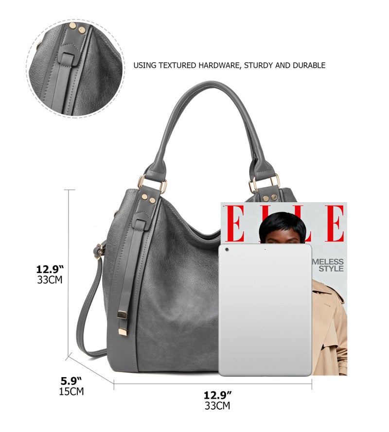 My Friday myfriday Soft Faux Leather Tote Bag for Women Large Ladies Hobo Bags Slouchy Shoulder Purse and Handbag with Adjustable Strap (Grey) - Image 4