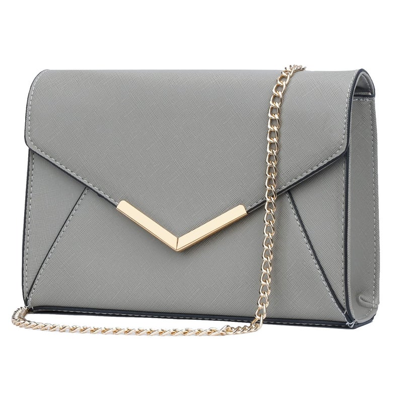 KKXIU Women Elegant Faux Leather Evening Envelope Clutch Purse Foldover Bags for Party Wedding Prom AGrey