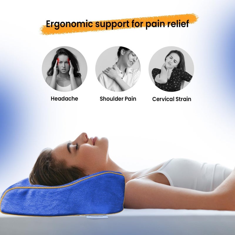 Sleepsia وسادة من الرغوة الذاكرة | ضمان لمدة عام | وسادة لدعم الرقبة لتخفيف آلام الرقبة، مصنوعة من مواد طبية، توفر دعمًا إضافيًا للرقبة لمن ينامون على الجانب أو الظهر (لون أزرق) - Image 4