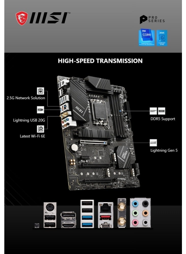 MSI PRO Z790-P WIFI | DDR5 ATX Motherboard | LGA 1700 Socket, Intel Z790 Chipset | 4x DDR5 Slots (128GB Max), Wi-Fi 6E / BT 5.2, 2.5Gbps LAN, M.2 Shield Frozr, PCIe 5.0, Lightning Gen5, 14+2 Duet Rail VRM, USB 3.2 Gen 2x2, Enhanced Audio, Multi-Layer PCB, Dual PCIe M.2 Slots, Enhanced Thermal Design | 911-7E06-091 - Image 5