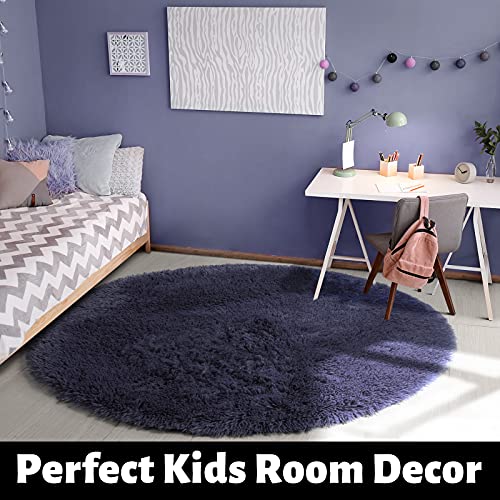 Amdrebio Purple Gray Round Rugs 5Ft for Bedroom Decor Aesthetic, Fluffy Fuzzy Circle Area Rug for Teen Boys, Baby Kids Playroom, Shaggy Fur Carpet for Living Room, Home Office, Nursery, Preppy Dorm, Classroom - Image 5