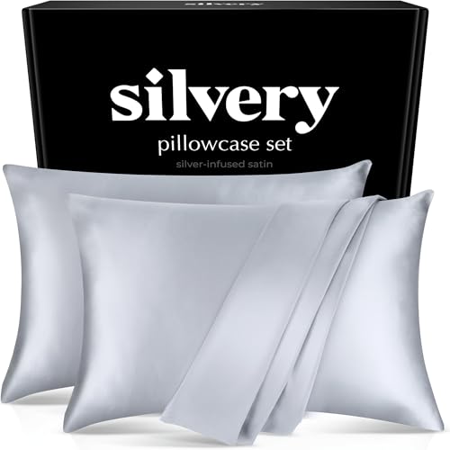 Silvery Silver Infused Satin Pillowcases Set 2 Pack Silky Soft Cooling Pillow Cases with SelfCleaning Silvery Technology for Hygienic Sleep Better Than Silk for Hair and Skin King US Standard - Image 1