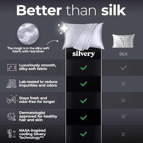 Silvery Silver Infused Satin Pillowcases Set 2 Pack Silky Soft Cooling Pillow Cases with SelfCleaning Silvery Technology for Hygienic Sleep Better Than Silk for Hair and Skin King US Standard - Image 3