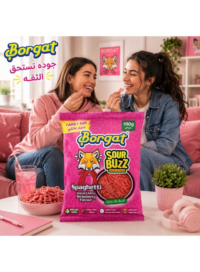 بورجات سور باز سباجيتي بالفراولة، حلوى مطاطية على شكل خيوط بنكهة الفراولة الحامضة، 100 جم - Image 4
