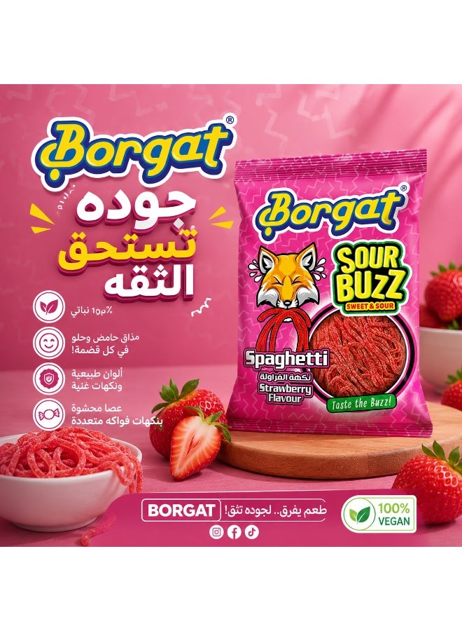 بورجات سور باز سباجيتي بالفراولة، حلوى مطاطية على شكل خيوط بنكهة الفراولة الحامضة، 100 جم - Image 2