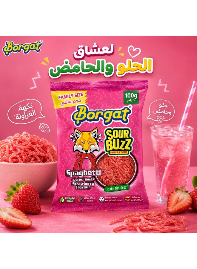 بورجات سور باز سباجيتي بالفراولة، حلوى مطاطية على شكل خيوط بنكهة الفراولة الحامضة، 100 جم - Image 5