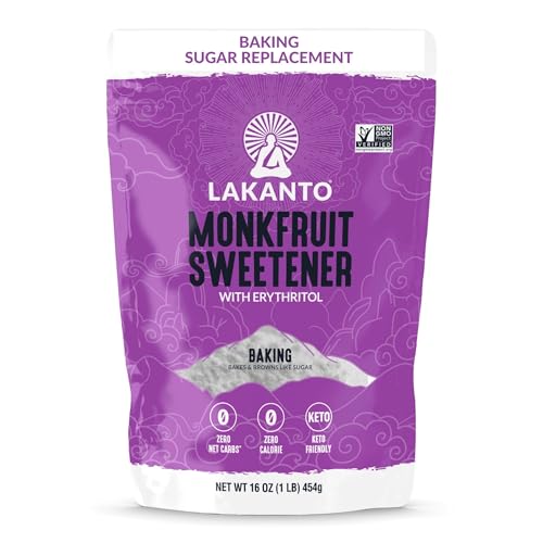 LAKANTO محليتو - محلي بديل السكر للخبز مع مستخلص فاكهة الراهب وإريثريتول - بديل سكر الخبز، صفر سعرات حرارية، مناسب للحمية الكيتونية، صفر كربوهيدرات صافية، مستخلص، بديل السكر (1 رطل) - Image 1