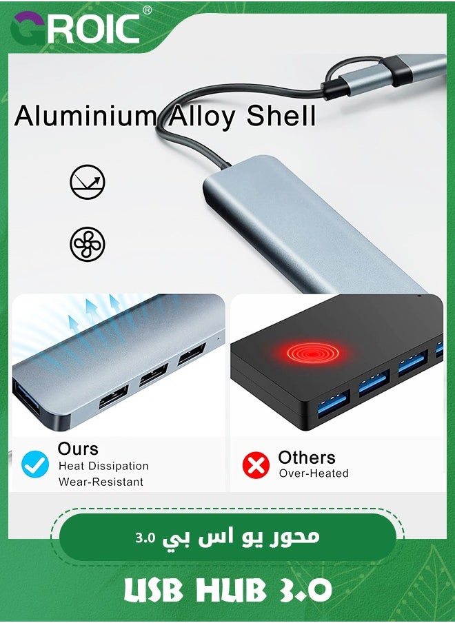GROIC USB Hub, 4 Ports Double Adapter USB Extender Ultra Slim USB C to USB Adapter 3.0/2.0 Aluminum Alloy USB Splitter for Desktop Computer PC Mobile Phone and Type C and USB Devices  - Image 4