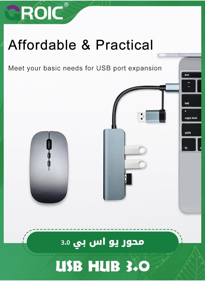 GROIC USB Hub, 4 Ports Double Adapter USB Extender Ultra Slim USB C to USB Adapter 3.0/2.0 Aluminum Alloy USB Splitter for Desktop Computer PC Mobile Phone and Type C and USB Devices  - Image 5