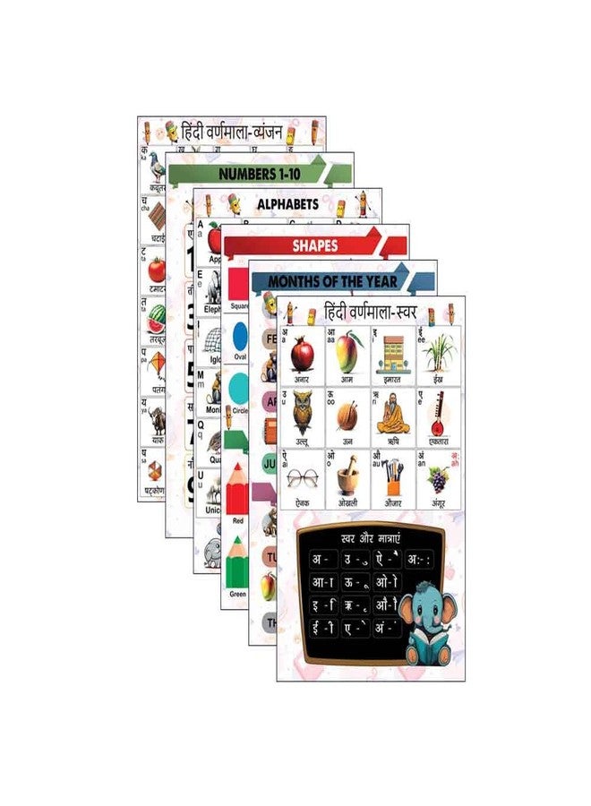SWASUM Educational Posters for Kids learning Hindi varn vyanjan Alphabets, Numbers, Shapes, Color, Week days, Month names for Preschool Activities Pack of 06 (Paper) - Image 3