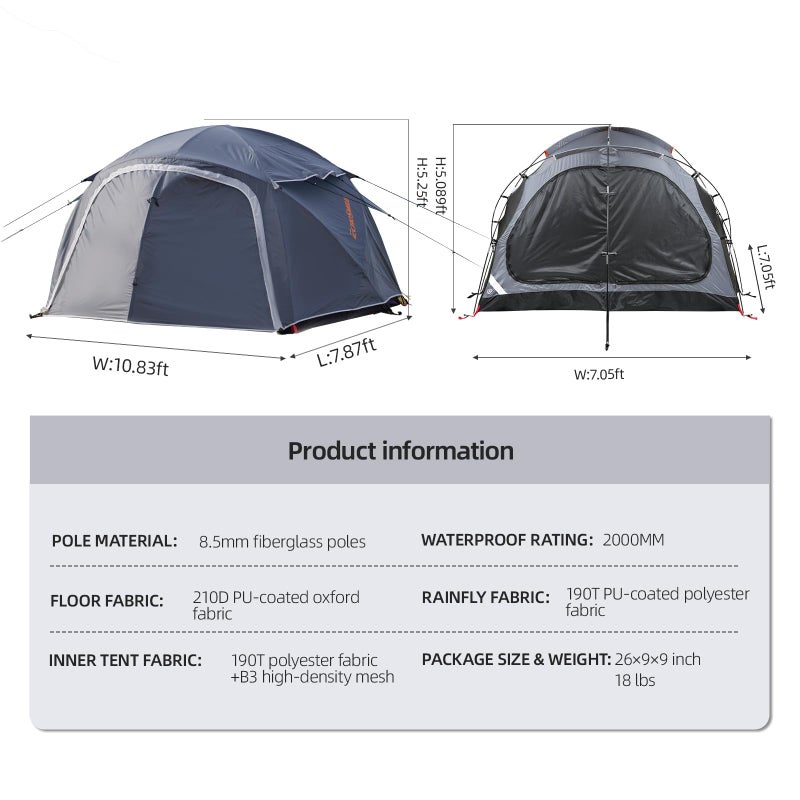 EchoSmile 3-5 Person Family Camping Tent, Waterproof Windproof Heavy Duty Dome Shelter, Easy Setup Multi-Pole Cabana with Extra Storage Room for Wet Bags & Shoes, Outdoor Hiking Travel -Gray - Image 3