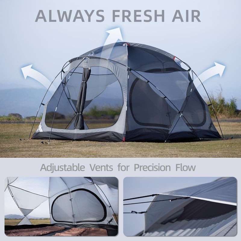 EchoSmile 3-5 Person Family Camping Tent, Waterproof Windproof Heavy Duty Dome Shelter, Easy Setup Multi-Pole Cabana with Extra Storage Room for Wet Bags & Shoes, Outdoor Hiking Travel -Gray - Image 5