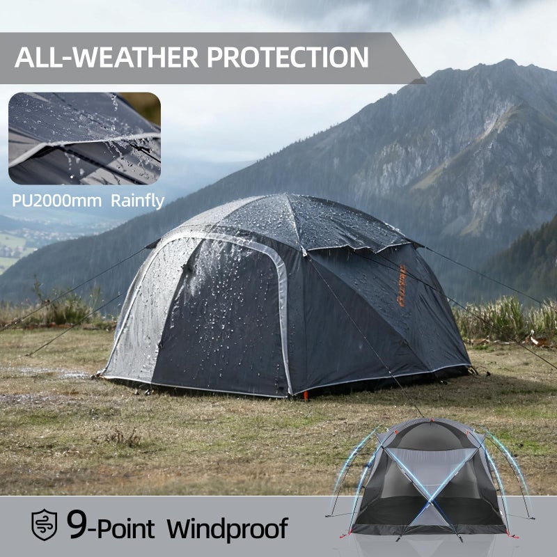 EchoSmile 3-5 Person Family Camping Tent, Waterproof Windproof Heavy Duty Dome Shelter, Easy Setup Multi-Pole Cabana with Extra Storage Room for Wet Bags & Shoes, Outdoor Hiking Travel -Gray - Image 4