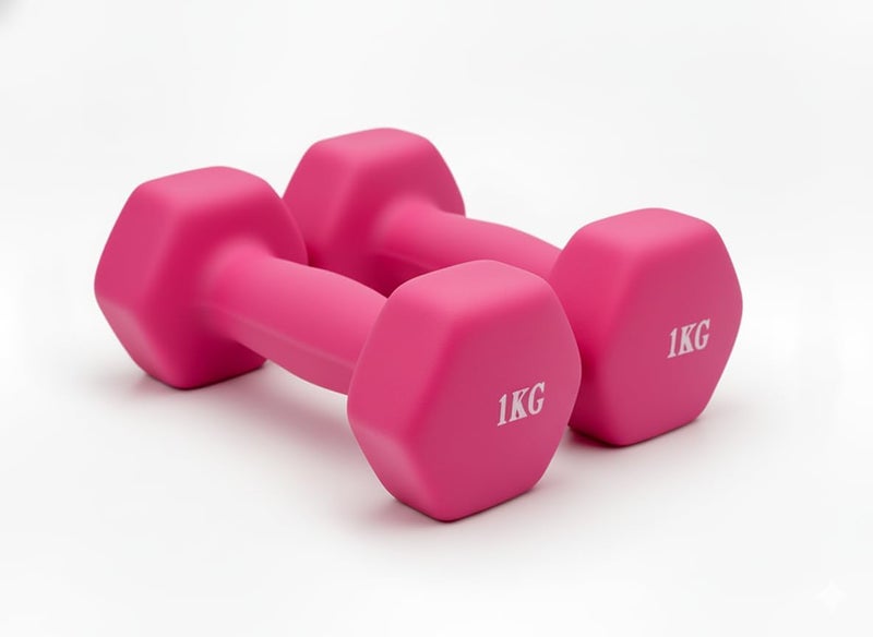 Dumbbells Set, 1KG Weight Each, Anti-Slip Matte Finish, Home Gym Exercise Equipment (Pink) - Image 1