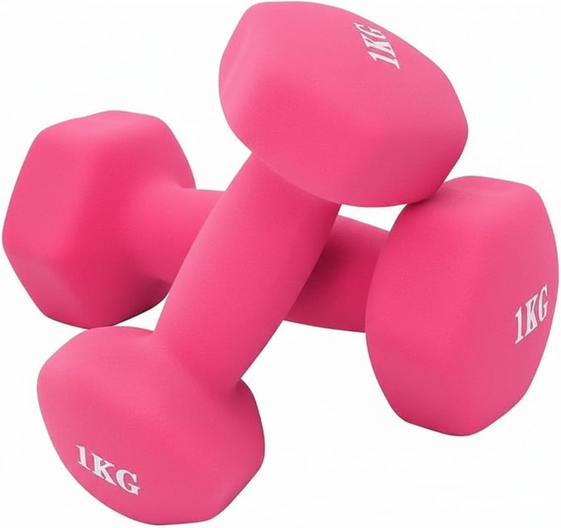 Dumbbells Set, 1KG Weight Each, Anti-Slip Matte Finish, Home Gym Exercise Equipment (Pink) - Image 2