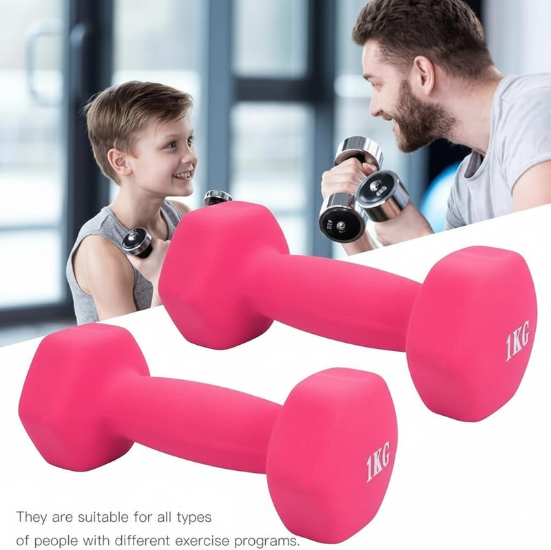 Dumbbells Set, 1KG Weight Each, Anti-Slip Matte Finish, Home Gym Exercise Equipment (Pink) - Image 4