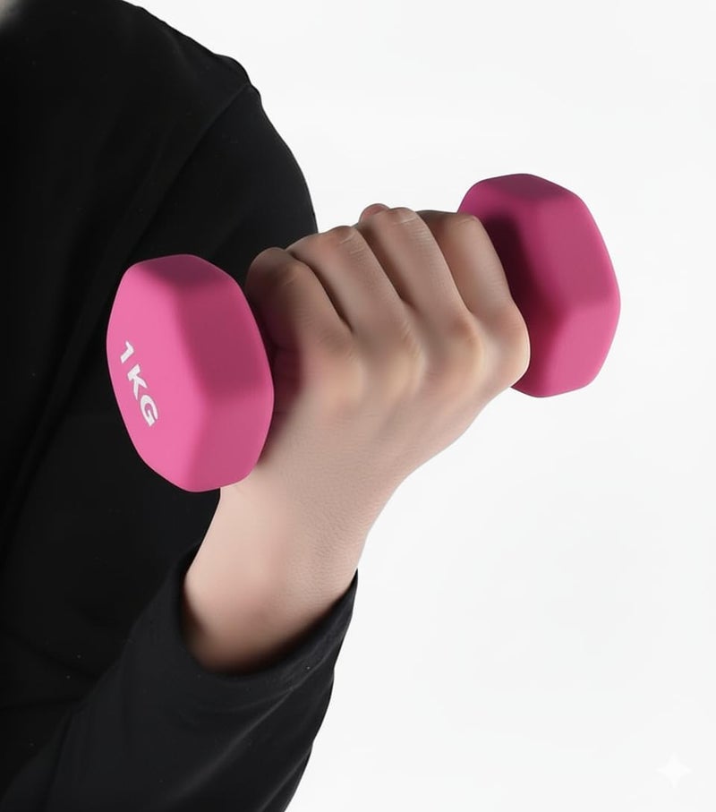 Dumbbells Set, 1KG Weight Each, Anti-Slip Matte Finish, Home Gym Exercise Equipment (Pink) - Image 5