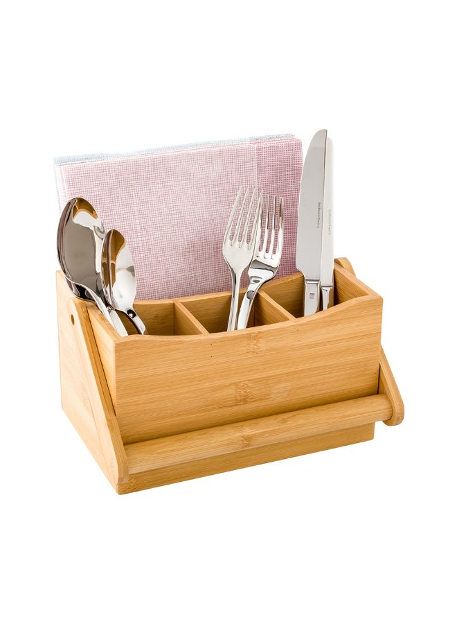 Restaurantware 8.25 x 5 x 9.25 Inch Silverware Caddy With Napkin Holder, 1 Durable Outdoor Utensil Holder - Built-In Handle, 4 Slots, Bamboo Picnic Silverware Holder, For Knives, Forks, And Spoons, - Image 2