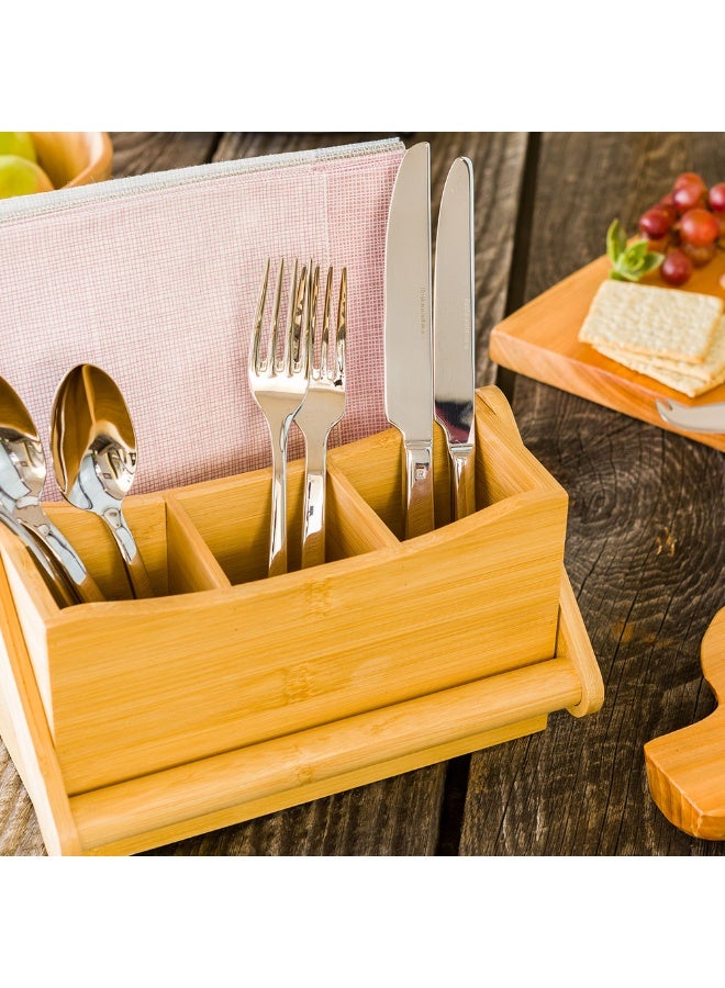 Restaurantware 8.25 x 5 x 9.25 Inch Silverware Caddy With Napkin Holder, 1 Durable Outdoor Utensil Holder - Built-In Handle, 4 Slots, Bamboo Picnic Silverware Holder, For Knives, Forks, And Spoons, - Image 3