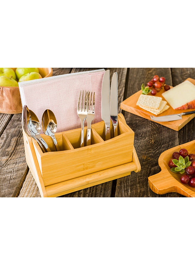 Restaurantware 8.25 x 5 x 9.25 Inch Silverware Caddy With Napkin Holder, 1 Durable Outdoor Utensil Holder - Built-In Handle, 4 Slots, Bamboo Picnic Silverware Holder, For Knives, Forks, And Spoons, - Image 5