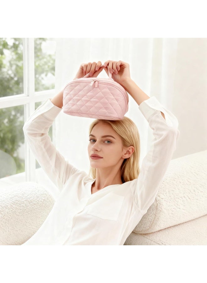 Puffy Makeup Bag for Travel, 180° Lay-Flat Cosmetic Bag Organizer with Compartments, Water-Resistant Taslon Toiletry Bag for Women – Valentine's Day Gift for Her - Image 2