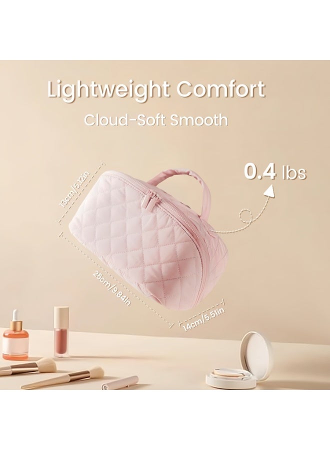 Puffy Makeup Bag for Travel, 180° Lay-Flat Cosmetic Bag Organizer with Compartments, Water-Resistant Taslon Toiletry Bag for Women – Valentine's Day Gift for Her - Image 4