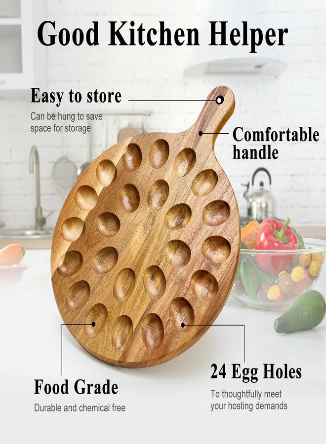 Hilislog Acacia Wood Deviled Egg Platter Round Tray for Devilled Eggs Container Countertop Kitchen Easter Gift Cheese Charcuterie Board Wooden Serving Dish Large Egg Holder Hosting Essentials Devil Egg Plate - Image 3